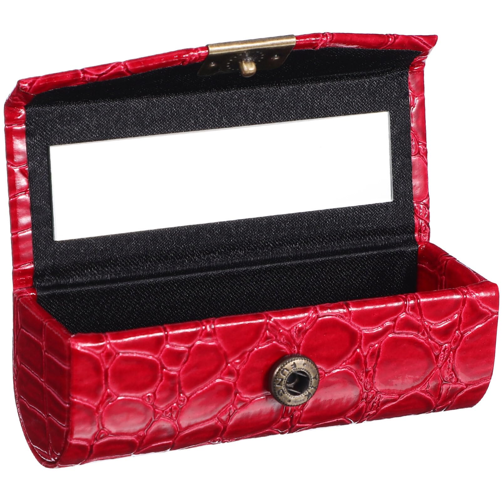 FOMIYES Red Pu Leather Lipstick Case with Mirror, Portable Lipstick Holder, Single Lipstickd Organizer for Travel and Storage, Stylish and Convenient
