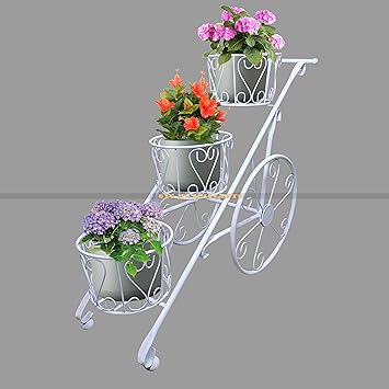 GIG Handicrafts 3-Tier Iron Decorative Potted Plants Shelf Without Pots for Balcony (62 cm x 30 cm x 67 cm, White)