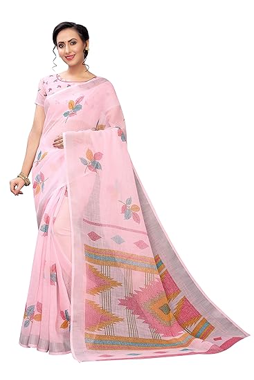 Womens Digital Linen Saree with Unstitched Blouse Piece (Digi3Pan)