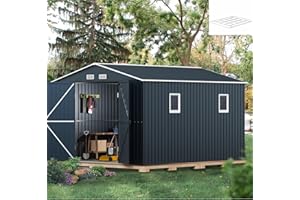 MistMo 10X12X7.5 FT Outdoor Steel Storage Shed with Lockable Doors, 2 Windows, Transparent Roof Panels, Metal Frame Floor (Wood Panels Not Included), Ideal for Backyard, Patio Storage,Chicken Coop