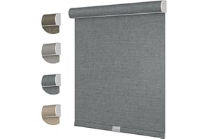 Boolegon Blackout Roller Shades for Windows Linen Fabric Cordless Roller Blinds with Cassette Valance Thermal Insulated Room Darkening Window Shades for Home Door,Linen Gray,80" W x 80" H