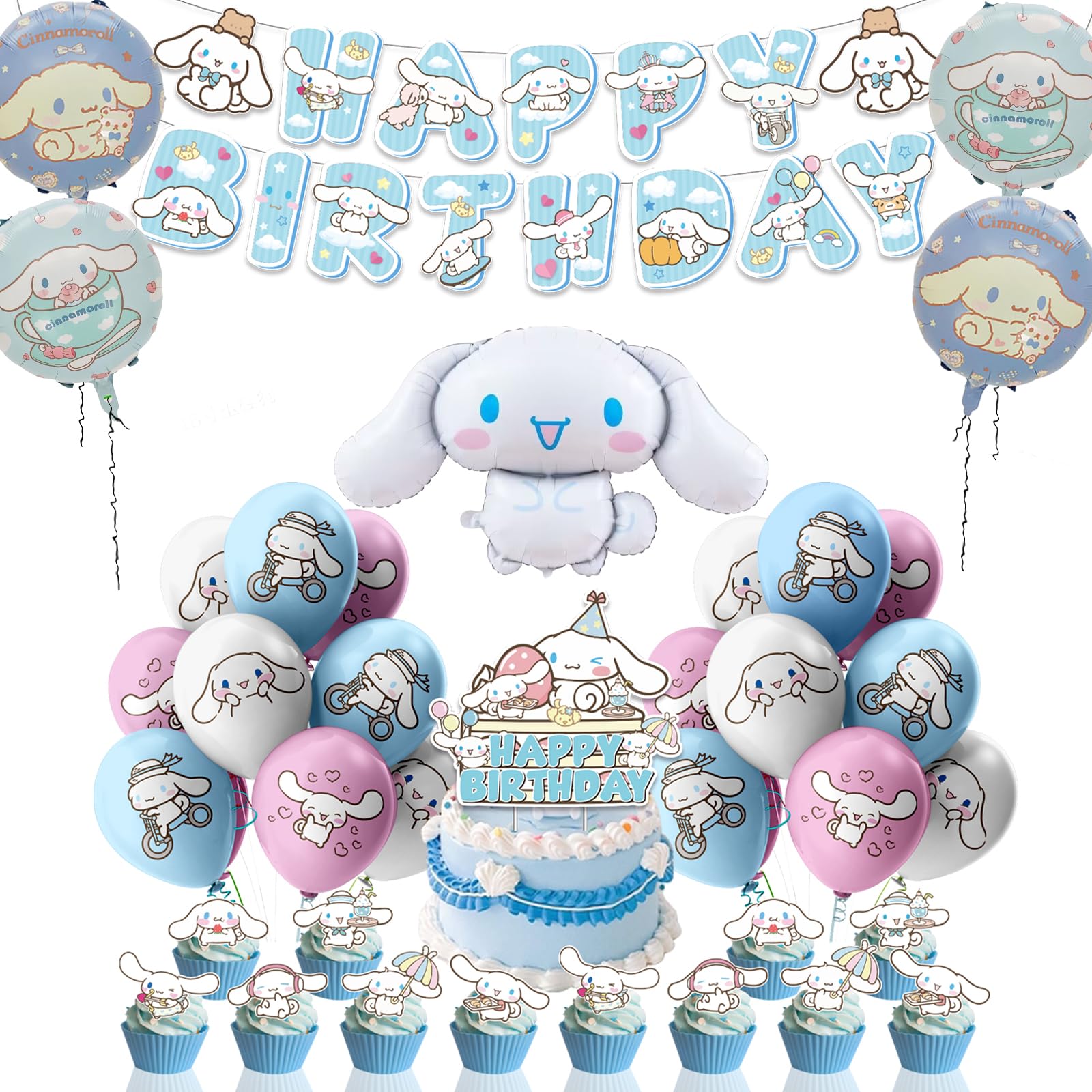 Pink Birthday Party Decorations - 173 Pcs Cartoon Theme Party Supplies