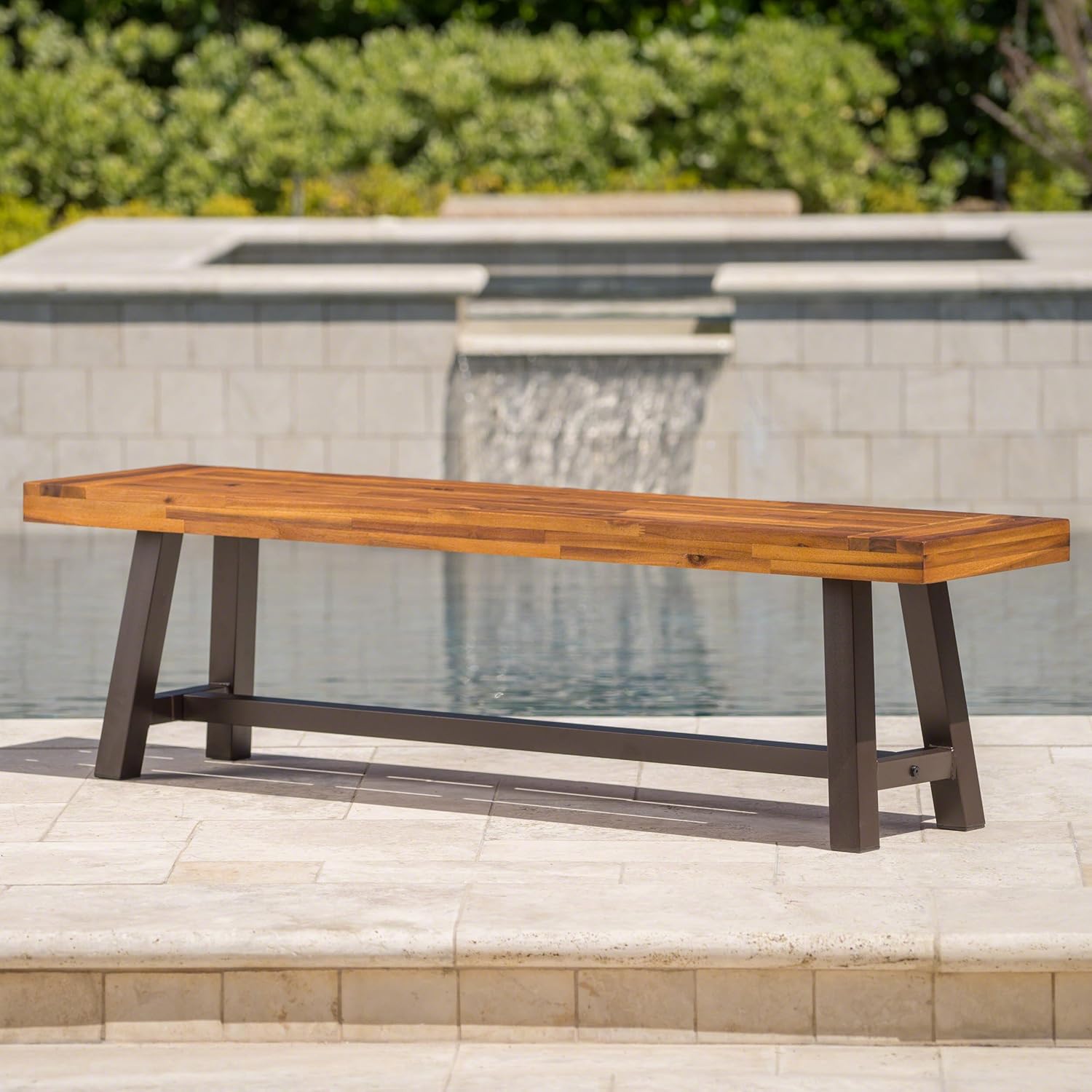 Christopher Knight Home Carlisle Outdoor Acacia Wood and Rustic Metal Bench, Sandblack Finish / Rustic Metal : Garden & Outdoor