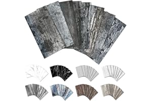 URCOLOR 32-Piece Peel and Stick Backsplash Wall Tile, 4"x 8" PVC Distressed Rustic Gray Blue Wood Stick on Tiles for Kitchen, Bathroom, Laundry Room, Camper, Fireplace