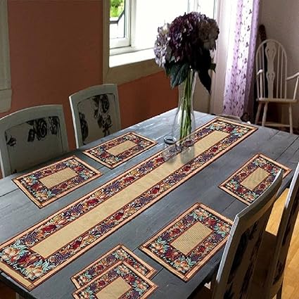 Galaxy Home Decor Jacquard Fabric 6-Piece Mats and 1 Dinning Table Runners, 13x18 Inches (Multicolour)