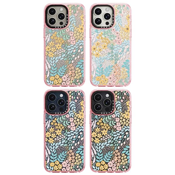ROSARNNAH FOR IPHONE 15 PRO CASE CUTE – DURABLE SHOCKPROOF 6.6 FT DROP IMPACT PHONE CASE – FUNNY BLUE SPRING DESIGN (6.1″) GLITTER PINK