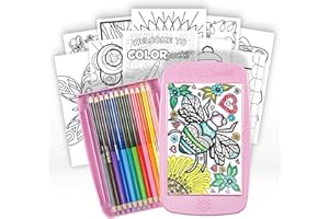 Colorpockit Coloring Kit Travel Art Set with Colored Pencils, 4x6 Coloring Cards, Built in Sharpener, Mess Free Trip Activities for Airplanes or Car, 8.5 x 5, 28 pieces