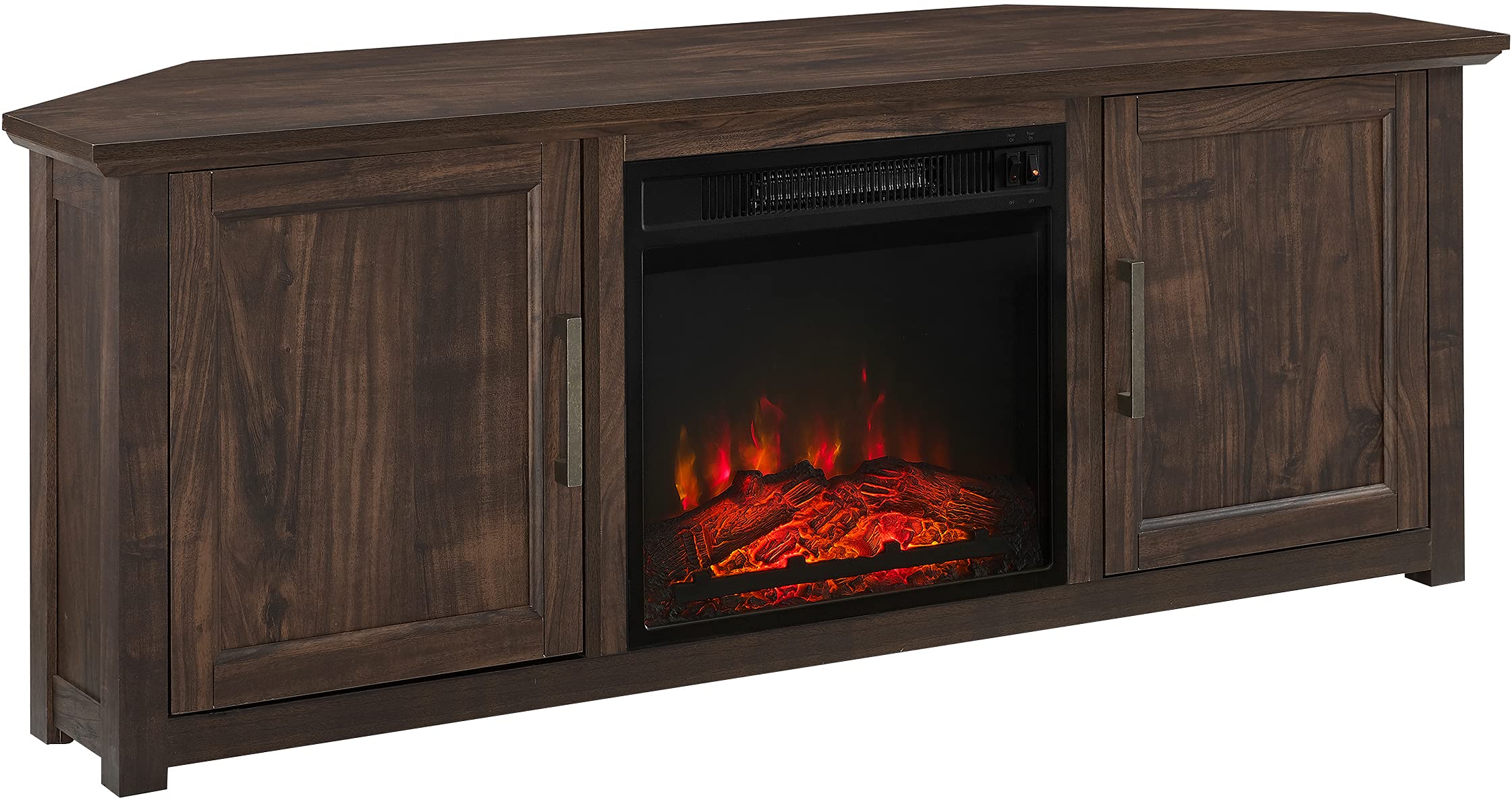 Photo 1 of *** FIREPLACE CENTER PIECE ONLY *** NO FURNITURE *** 
Crosley Furniture Camden Corner Fireplace TV Stand for 65+ inch TVs, Entertainment Center with Storage Shelves, Dark Walnut