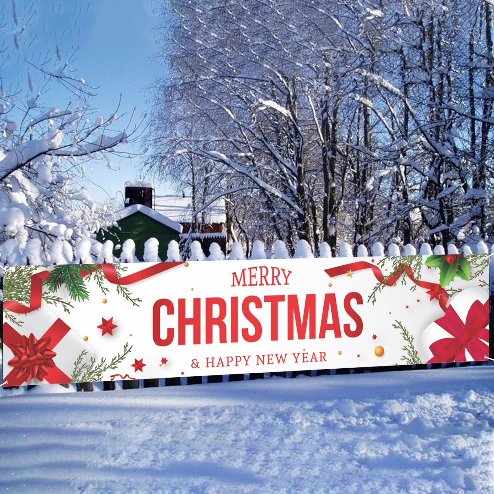 Merry Christmas Banner, Extra Long Fabric Christmas Backdrop Xmas Theme Party Decorations Christmas Sign Poster Background for Xmas Photo Booth Backdrop Background Banner, 180 x 30 cm