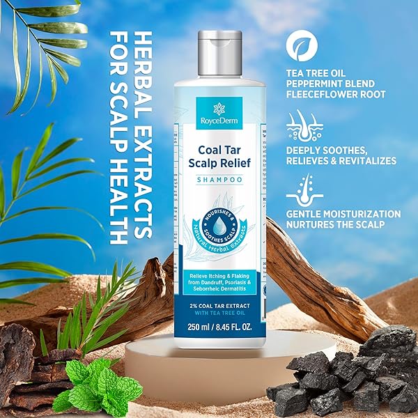 ROYCEDERM COAL TAR DANDRUFF SHAMPOO: EXTRA STRENGTH 2% COAL TAR EXTRACT MEDICATED GEL FOR RAPID SCALP HAIR RELIEF TARGETS DANDRUFF, PSORIASIS, AND SEBORRHEIC DERMATITIS – HYDRATING & NATURAL FRAGRANCE