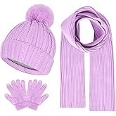 Kids Winter Hat Gloves Scarf Set Winter Knit Beanie Cap with Pompom Scarf Gloves Warm Set for Toddlers Boys Girls Ages 2-8