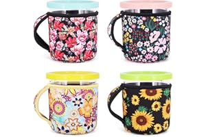 AJLTPA 4Pack Reusable 24oz Ice Cream Sleeves with Handle, Neoprene Insulated Sleeves for Ninja Creami NC501, NC500 Series Deluxe Ice Cream Maker Containers(Floral Meadow)