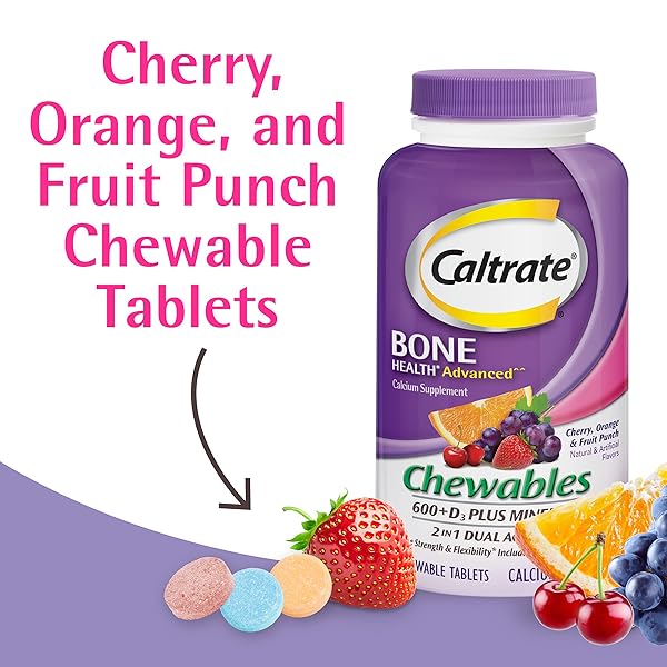 CALTRATE CHEWABLES 600 +D3 PLUS MINERALS CALCIUM AND VITAMIN D, SUGAR FREE, CHERRY, ORANGE AND FRUIT PUNCH, 155 COUNT