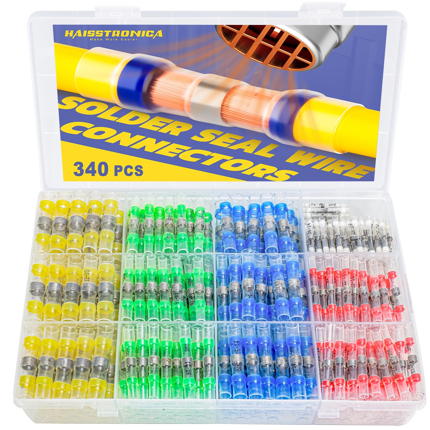 Photo 1 of 340PCS Solder Seal Wire Connectors-haisstronica Marine Grade Heat Shrink Wire Connectors-Butt Splice Wire Terminals for Marine,Electrical with Corrosion and Weatherproof(5Colors/5Sizes)