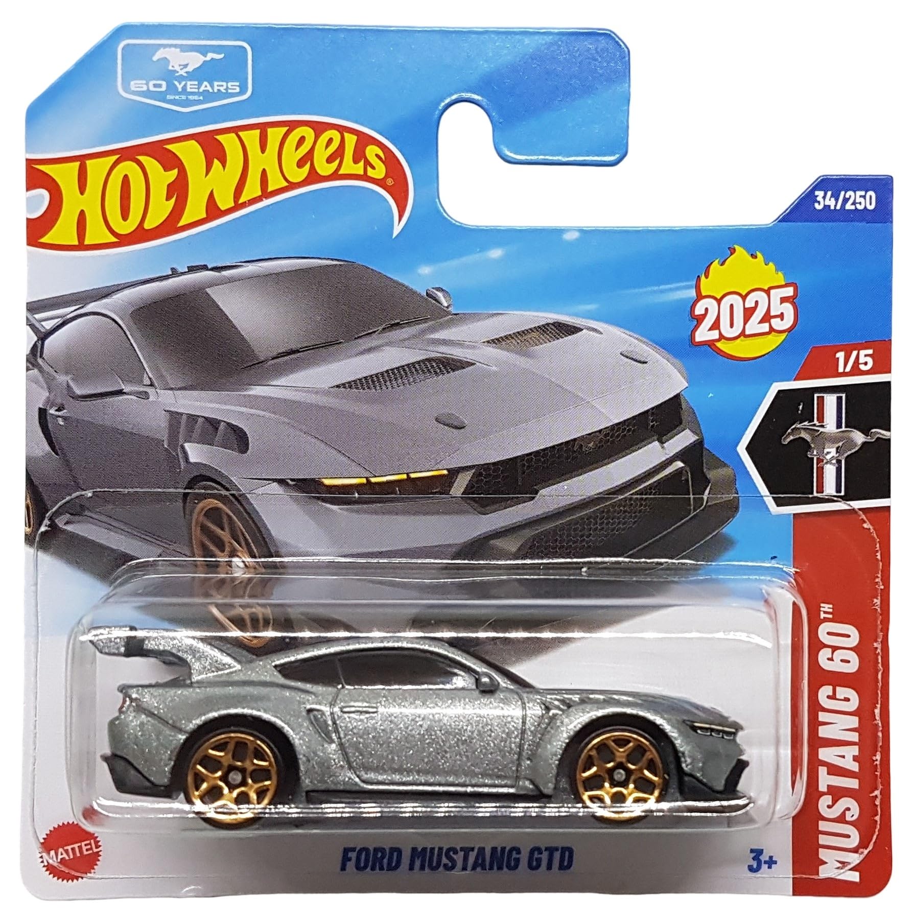 Hot Wheels - Ford Mustang GTD - Mustang 60th 1/5 - HYW19 - Short Card - Silver Metallic - 60 Years - Mattel 2025-1:64