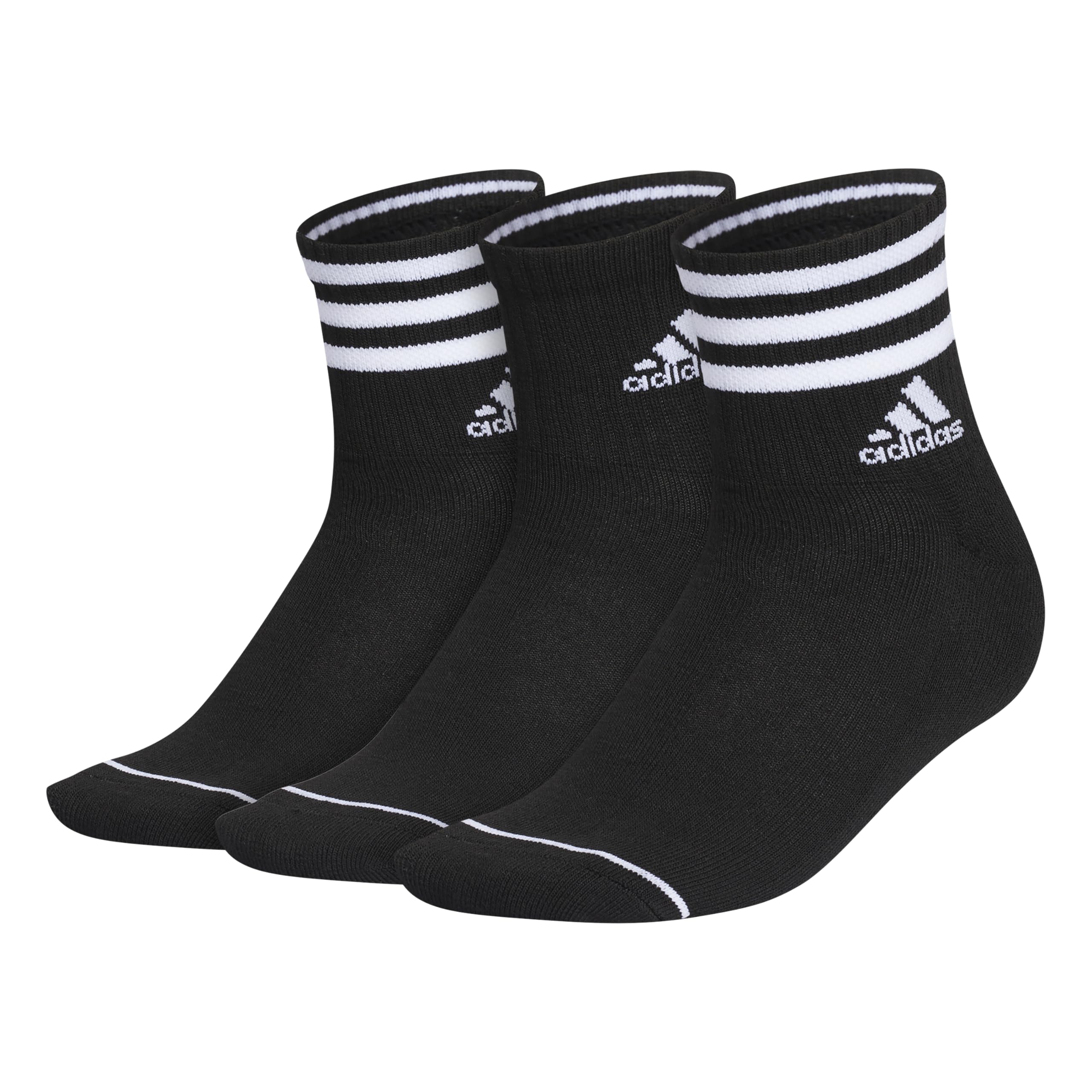 Photo 1 of mixed items adidas Womens 3-Stripe High Quarter Socks (3-Pair) with arch compression for a secure fit