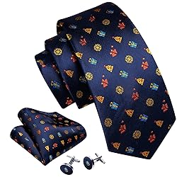 Barry.Wang Mens Christmas Tie Set Navy Red Yellow