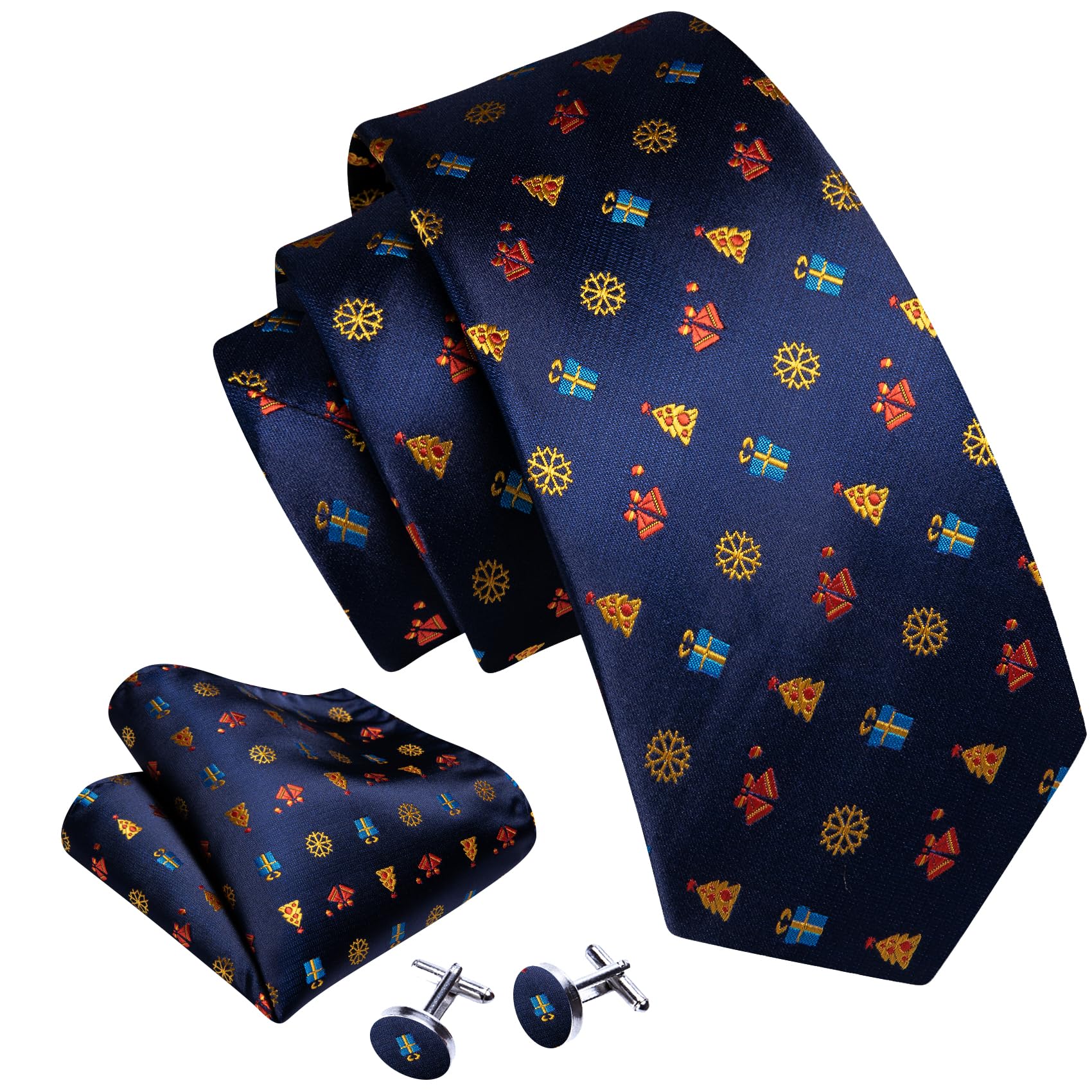 Barry.Wang Mens Christmas Tie Set Navy Red Yellow