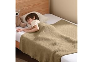 Guohaoi Knitted Weighted Blanket Kids (Beige 50"x60" 5lbs) No Beads Cooling Heavy Blanket, Home Decor Breathable Chunky Knit Throw Blanket for All-Season Use