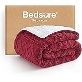 Bedsure Gentlesoft Sherpa Fleece Blanket Twin Size for Bed - Fluffy & Cozy Cable Jacquard Tufted for Women Gift, Thick and Warm Christmas Blanket for Winter, Red, 60x80 Inches