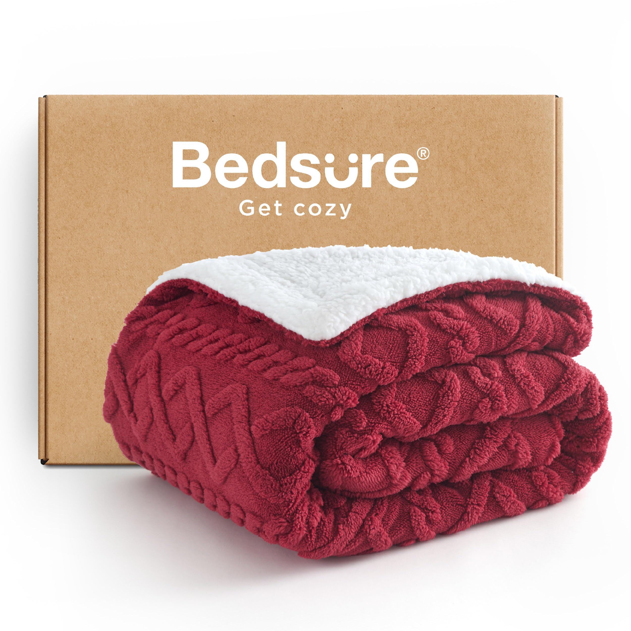 Photo 1 of Bedsure Sherpa Fleece Throw Blanket for Couch - GentleSoft Fluffy & Cozy Cable Jacquard Tufted Throw for Women Gift, Thick and Warm Blankets for Winter, Red, 50x60 Inches