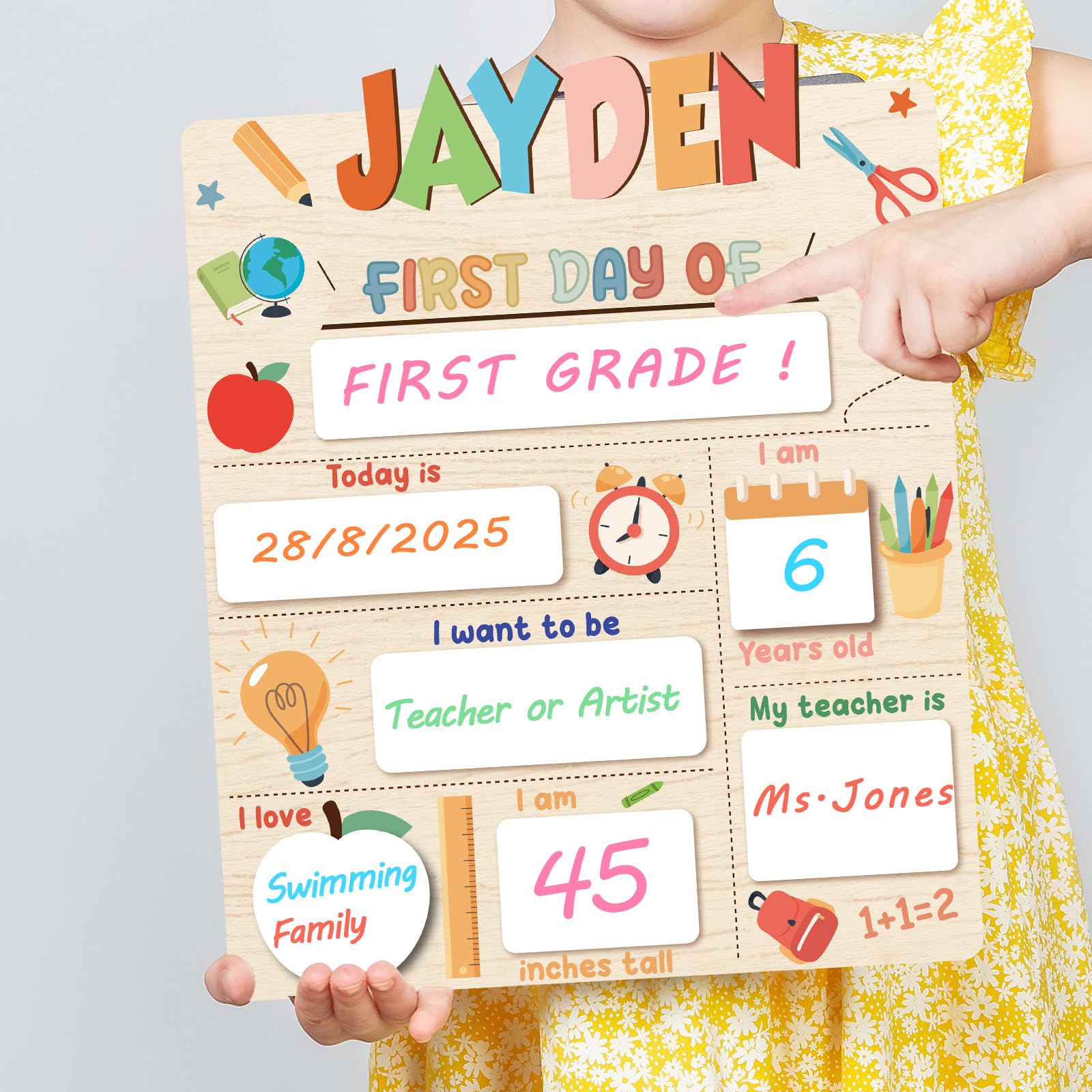 Photo 1 of First and Last Day of School Board Personalized Name Back to School Chalkboard Sign Reusable 1st Day of Kindergarten Sign with Markers for Preschool First Grade Gifts Photo Prop 11.8 x 10 Inch