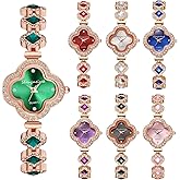 Dacdyi 7 Pcs Set Stylish Gold Women's Watches, Four - Leaf Clover Dial with Crystals & Gemstones, Elegant Bracelet Quartz Watch for Ladies, Colorful Fashion Wristwatch Wholesale