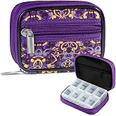 Pill Case Weekly Travel Pill Organizer for Purse with Removable 7 Day Pill Box Premium Neoprene Pill Container for Travel Purse Accessory, Vitamin, Supplement, Small Pieces Arrangement-Purple