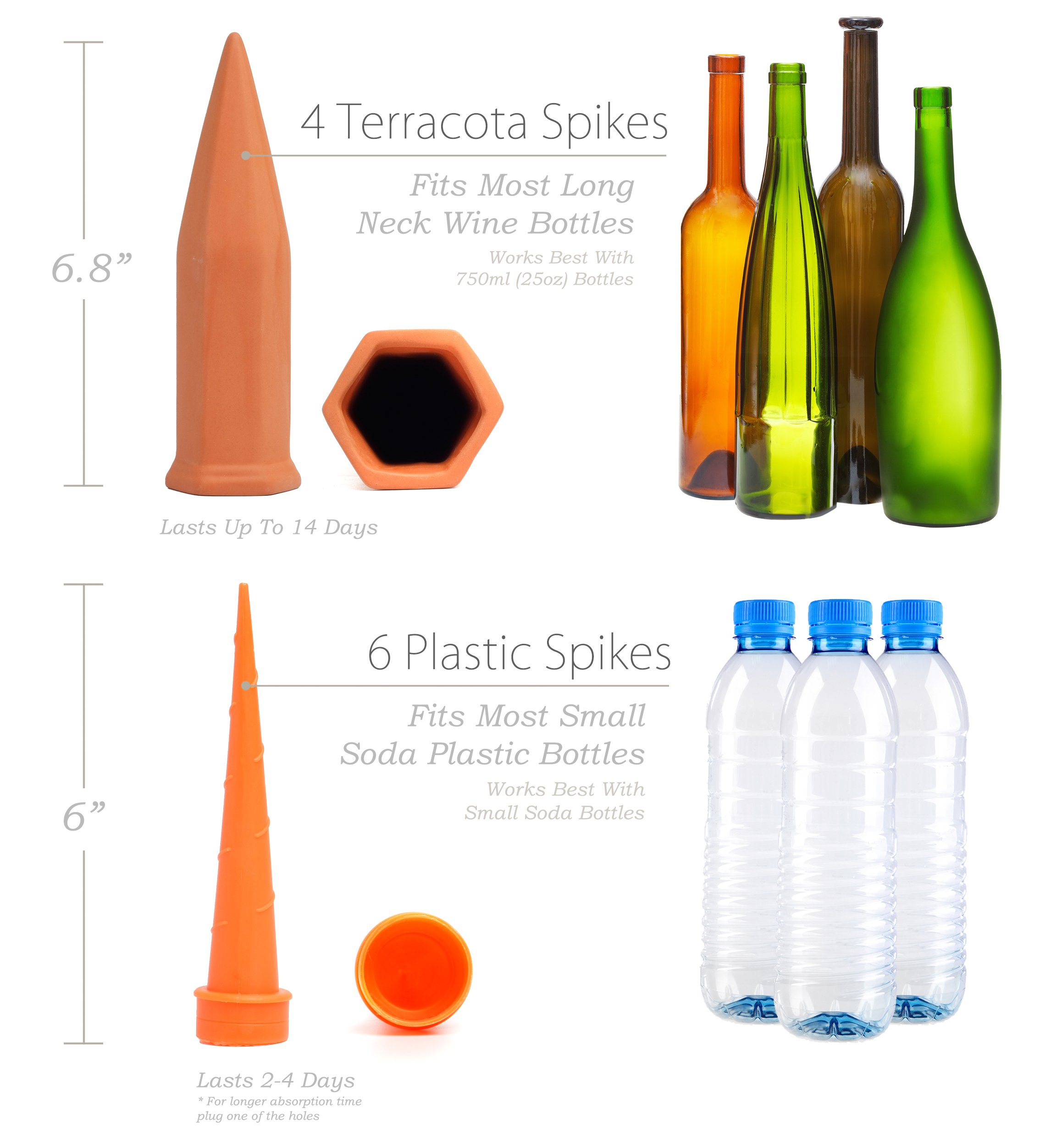 Terracotta Water Spikes for Plants Set of 4 Watering Stakes 6 Bonus