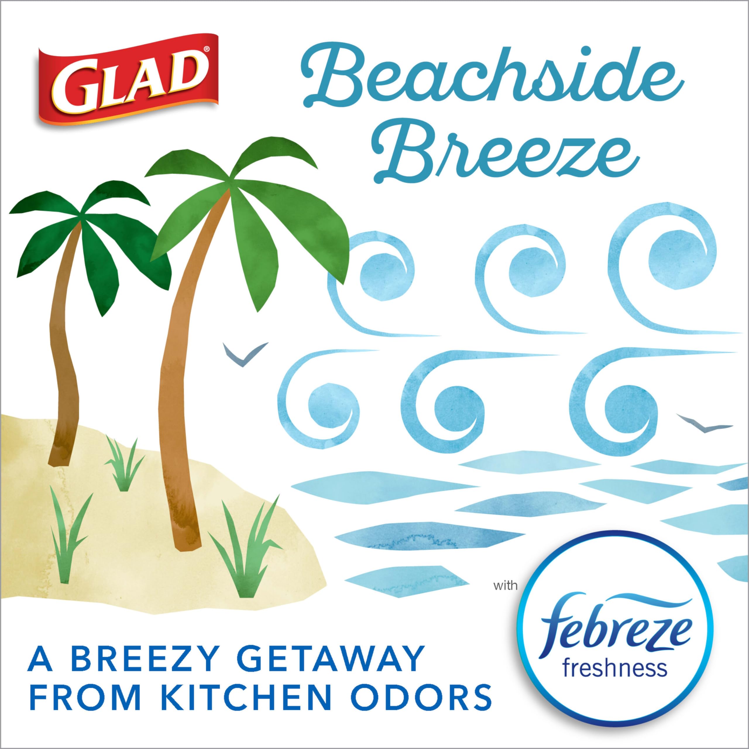Glad Small Trash Bags 4 Gallon, Febreze Beachside Breeze Garbage Bags, Odor Resistant with Drawstring, 80 Count