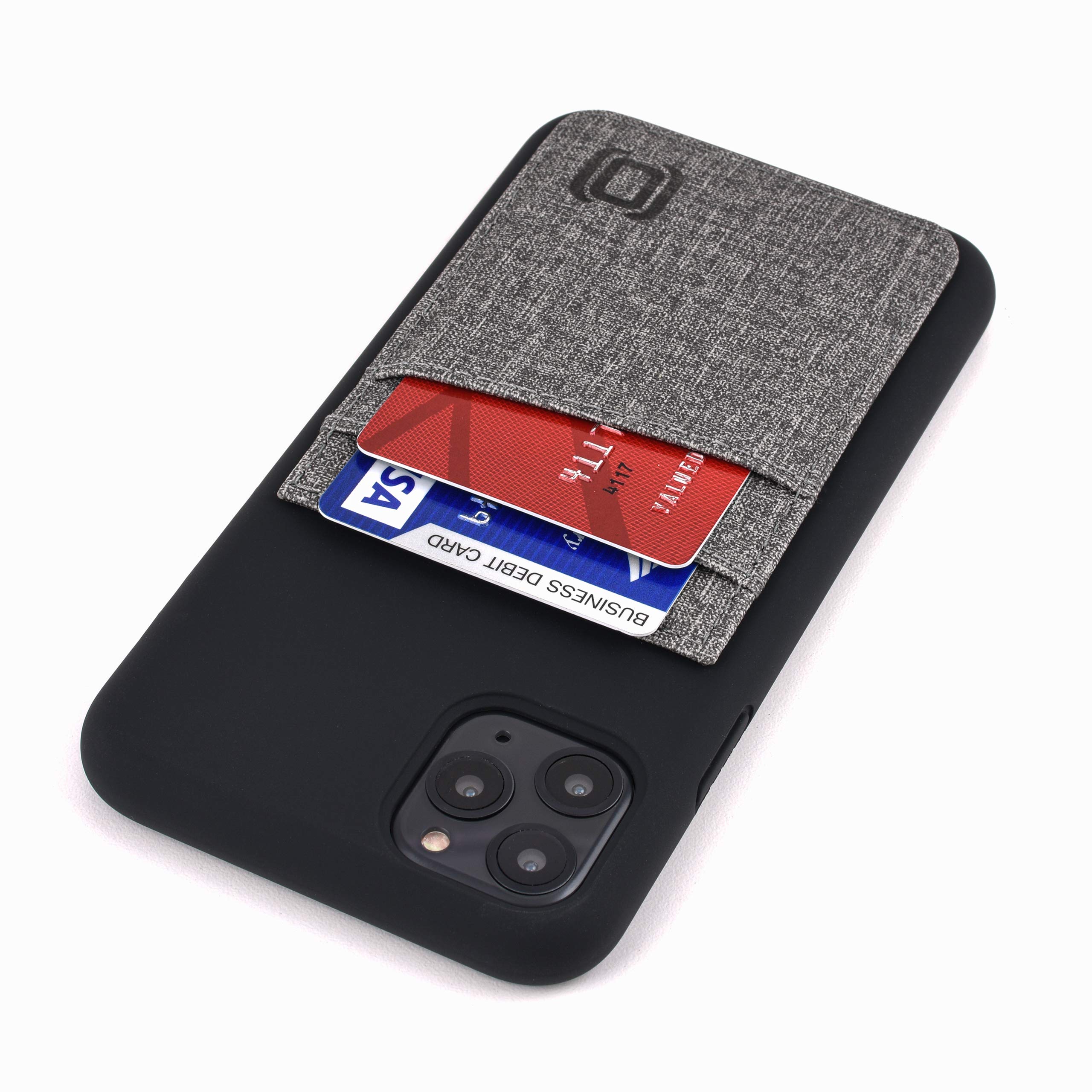 Dockem M2L Liquid Silicone Luxe Card Case for iPhone 11 Pro Max (6.5): Extra Protective Wallet Case with Built-in Metal Plate for Magnetic Mounting (M-Series, Black with Grey)