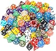 ABO Gear 100+ Pack of Random Polyhedral Dice with Large Velvet and Satin Dice Bag