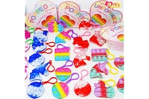 KIDDOKIDS COOL THINGS FOR COOL KIDS Kiddokids 28 Packs Valentines Day Gift Card Heart Boxes with Pop Stress Relief Fidget KeyChains for Kids School Classroom Valentine’s Exchange Greeting Cards, Valentine Party Favors