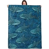 WKEDIN Whale Shark Blanket,50x60in,Cozy Flannel Throw with Underwater Ocean Fish Dark Blue Design,Soft Lightweight Gifts Blankets for Kids,Sofa Bed Travel Living Room Decor