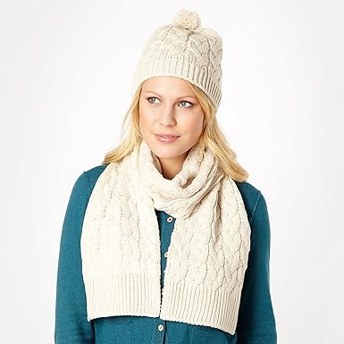 cream bobble hat and scarf