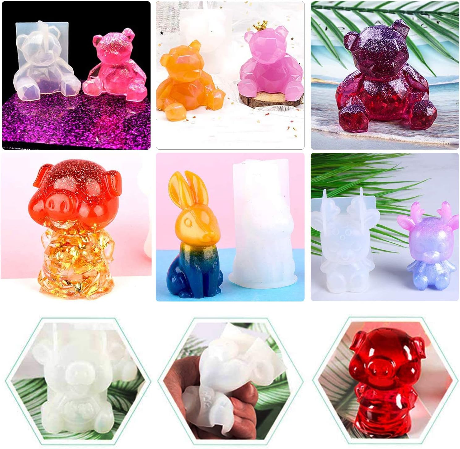 Woohome 3D Animal Resin Molds Tools Set, 9 PCS Resin Casting Molds Epoxy Silicone Molds, Measurement Cup, Wood Stick - Image 5