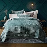 RECYCO Luxury Velvet Quilt Set King Size, Lightweight Velvet Comforter Set, Oversized Bedspread Coverlet Quilted Bedding Set, with 2 Matching Pillow Shams, for All Season, Aqua Green