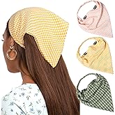 AWAYTR 3PCS Chiffon Floral Print Hair Scarf Headband with Hair Clip Kerchief Head Scarf Bandana for Women (Plaid, Green/Yellow/Pink)