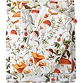 Mooreeke Cozy Vintage Microfiber Printed King Sheet Set - Soft & Breathable Percale Mushroom Forest Bed Sheets with Extra Deep Pocket - Non-Slip Fitted Design - Jungle Mushroom Leaves Pattern - King
