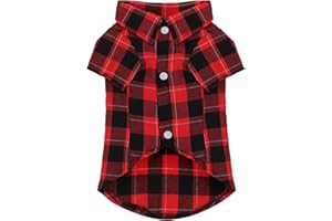 Paiaite Plaid Dog Shirt: Classic Checkered Style in Pure Cotton for Large, Medium, and Small Breeds, Comfort, Breathability, and Elegance. Perfect for Everyday Wear, and Photoshoots Red M