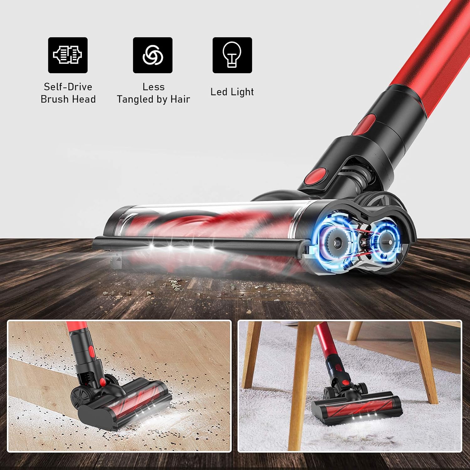 MOOSOO Cordless Vacuum Cleaner, Stick Vacuum 24Kpa Strong Suction 6 in 1 Ultra-Quiet Handheld Vacuum with Brushless Motor Multi-Attachments (Model: K17-Pro) -