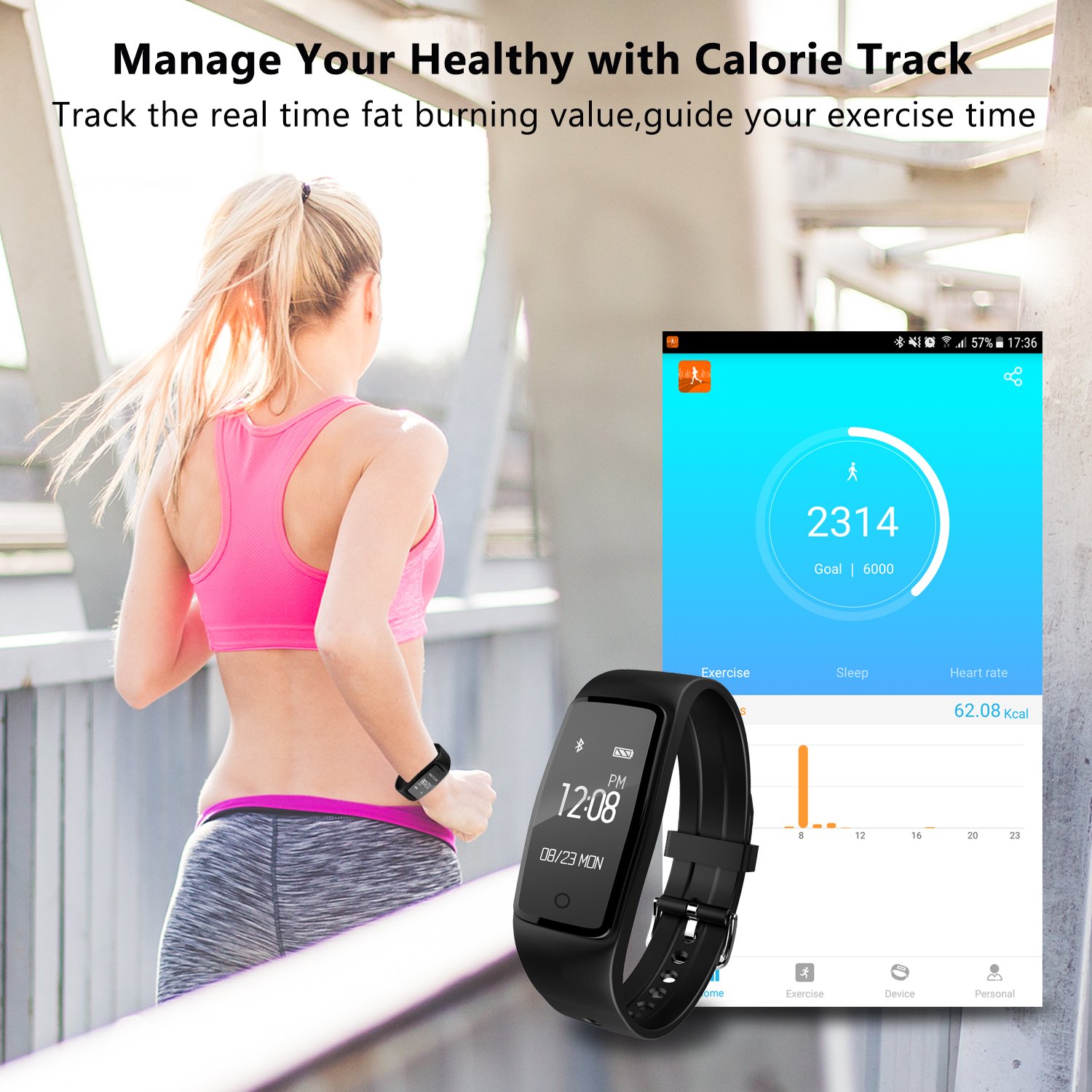 Fitness Tracker Watch, GULAKI IP67 Waterproof Smart Bracelet GPS Smartwatch for Health Activity Workout Exercise Tracker with Heart Rate Monitor Android & iPhone Compatible