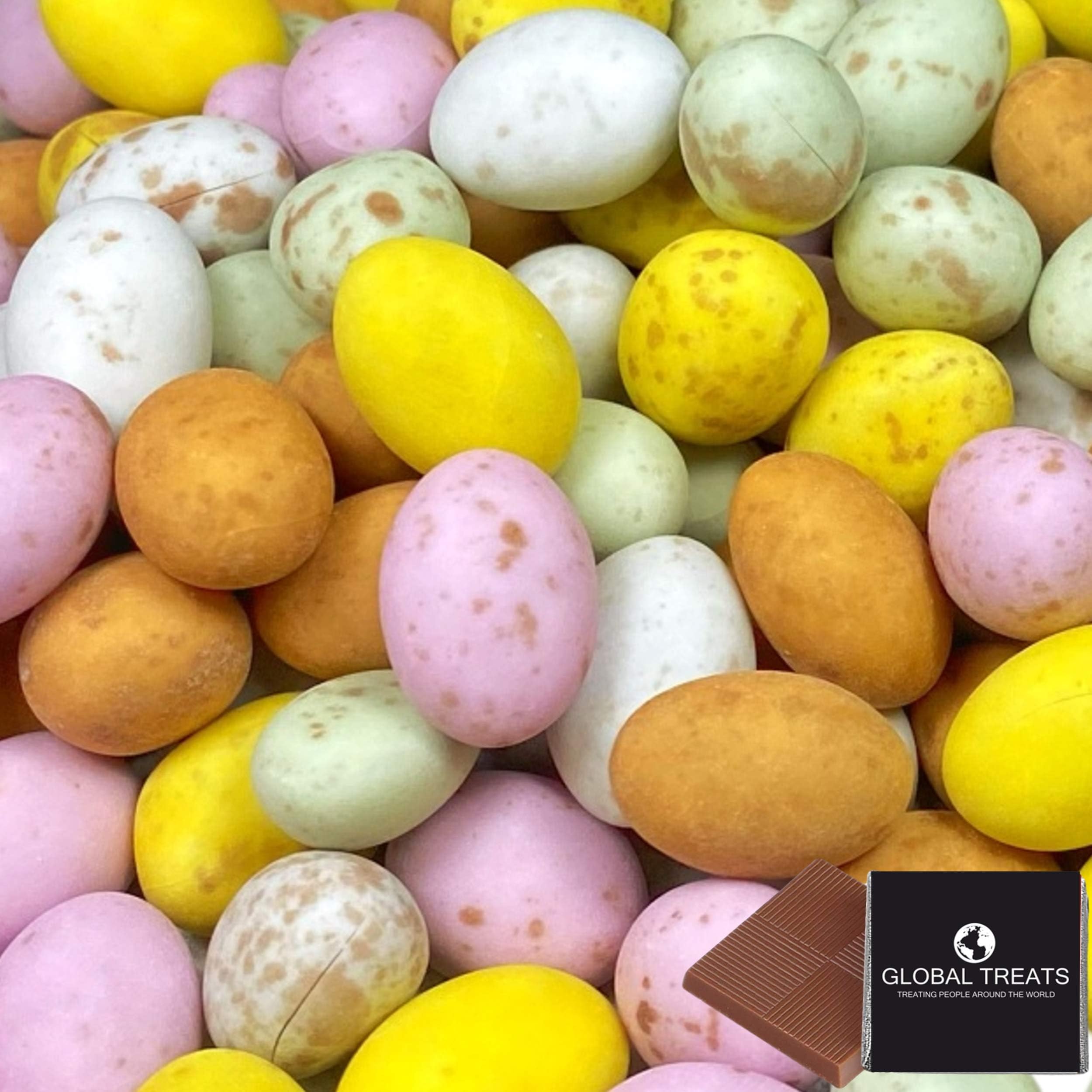 Kingsway Milk Chocolate Speckled Mini Eggs Candy 500g/17.64oz. In a British Treats Gift Box with a Free Global Treats Chocolate.