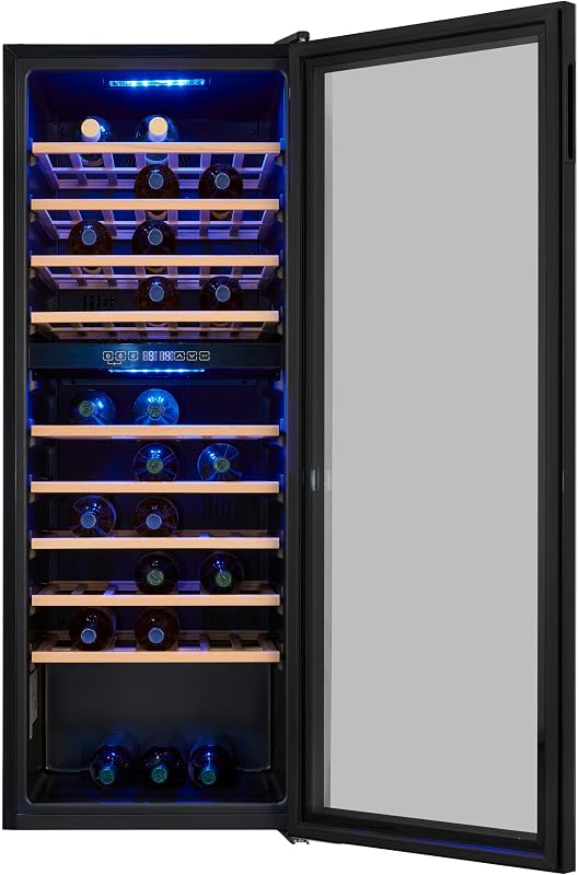 ® Vinoteca para 78 Botellas, 194L, Negro, Clase G, Doble Zona de Temperatura 5-20°C, Control Digital, Puerta de Cristal Reversible, Iluminación LED, 9 Estantes, Medidas (128,5 x 49 x 57,5 cm)