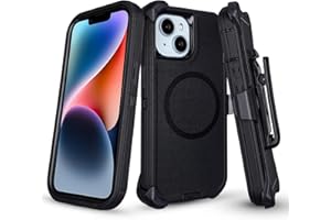 CREVICECASE Defender for iPhone 14 Case with Belt Clip Holster, [Compatible with MagSafe] Heavy Duty Rugged Shockproof Anti-Drop Full Body Protective Case for iPhone 14 6.1 Inch (Black)