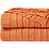 NTBAY 100% Pure Cotton Cable Knit Throw Blanket, Super Soft Warm 51x67 Knitted Throw Blanket for Couch, Sofa, Chair, Bed - Extra Cozy, Machine Washable, Comfortable Home Decor, Orange