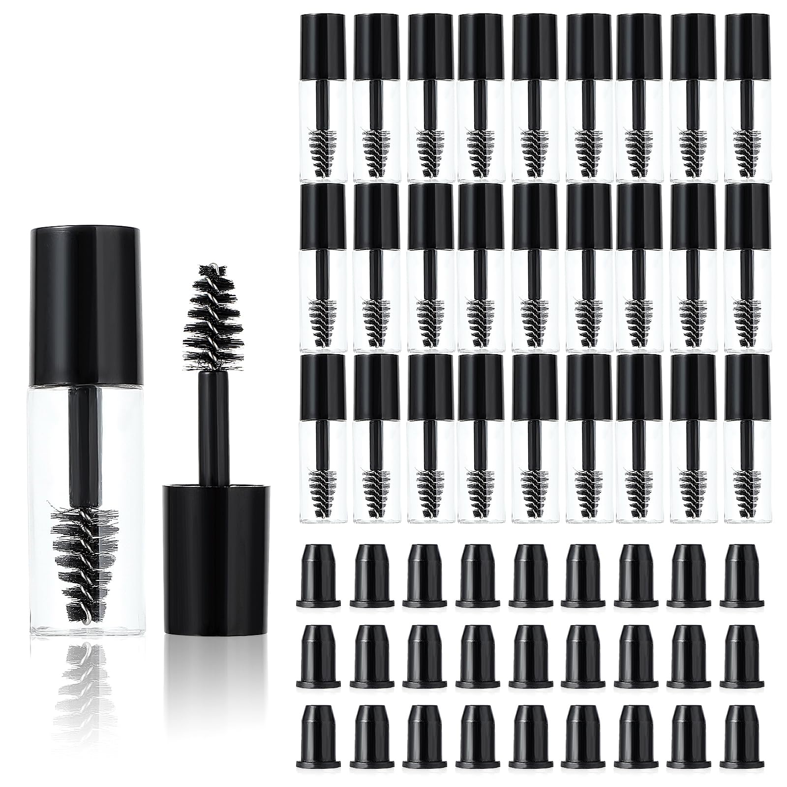 Photo 1 of 27Pcs Empty Mascara Tubes with Wand Mini 3ml Empty Mascara Bottles with Brush Rubber Inserts Small Sample Size Eyelash Growth packing Tube Container for Travel(Black)