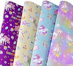 Titiweet Unicorn Wrapping Paper, 6 Large Sheets