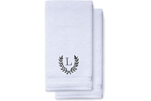 TURQUAZ Decorative and Monogrammed Hand Towels for Bathroom Kitchen Makeup | Personalized Gift for Wedding-Bridal | Roman Font Custom Luxury Turkish Towel | Spa Collection, Oversized, 16 X 30 Inch, Set of 2