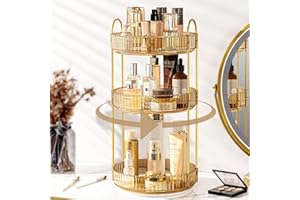 Weidace 360 Rotating Makeup Organizer for Vanity, Bathroom Countertop Spinning Perfume Organizer, High-Capacity Cosmetic and Skincare Dresser Make Up Holder Rack (3 Tiers, Yellow)